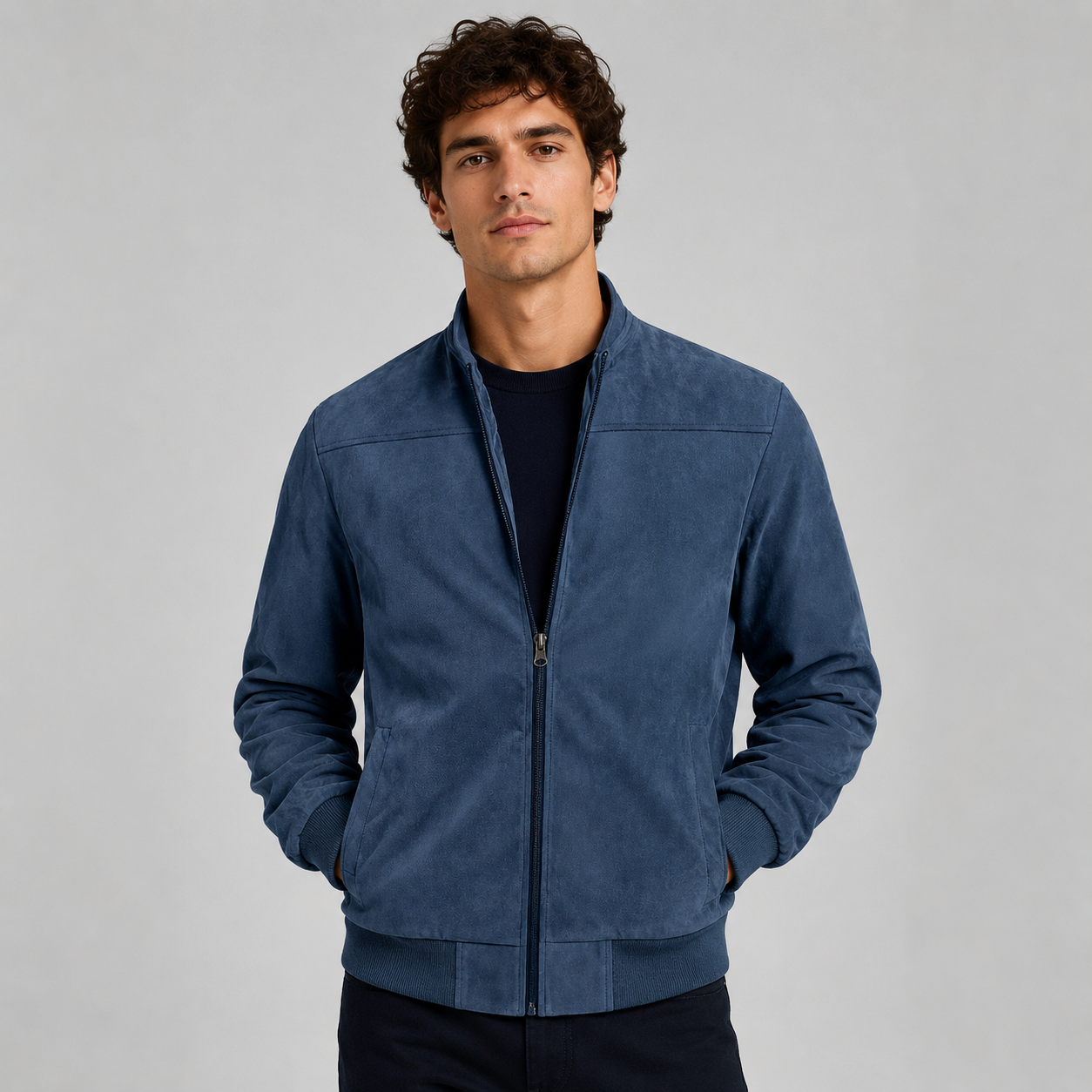 Montarello Men's Suede-Look Bomber Jacket