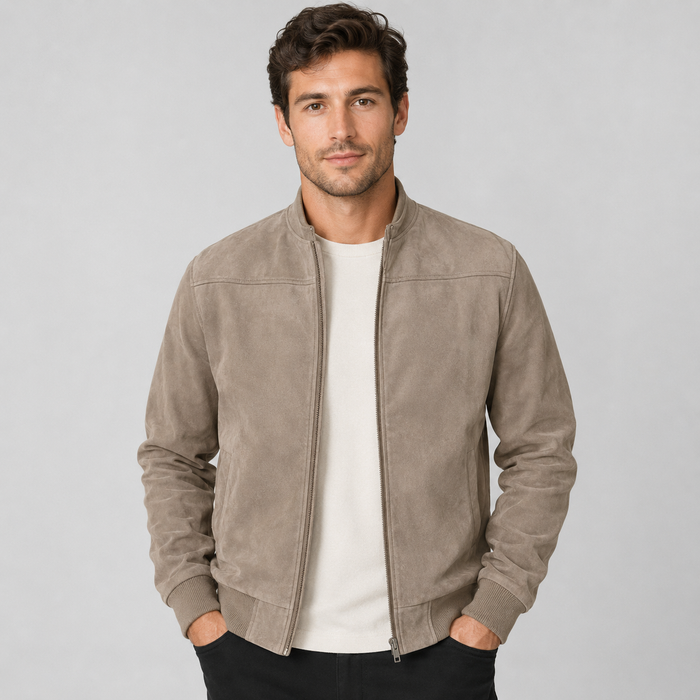 Montarello Men's Suede-Look Bomber Jacket