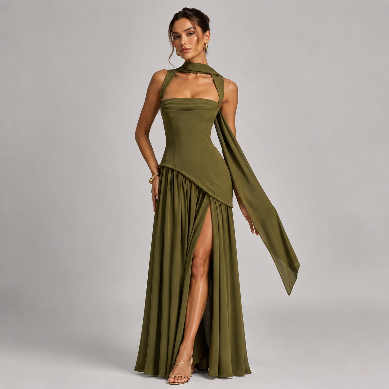 Montarello Women's Draped Satin-Look Maxi Dress – Wedding Guest Style