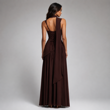Montarello Women's Satin-Look Wedding Guest Maxi Dress with Draped Skirt