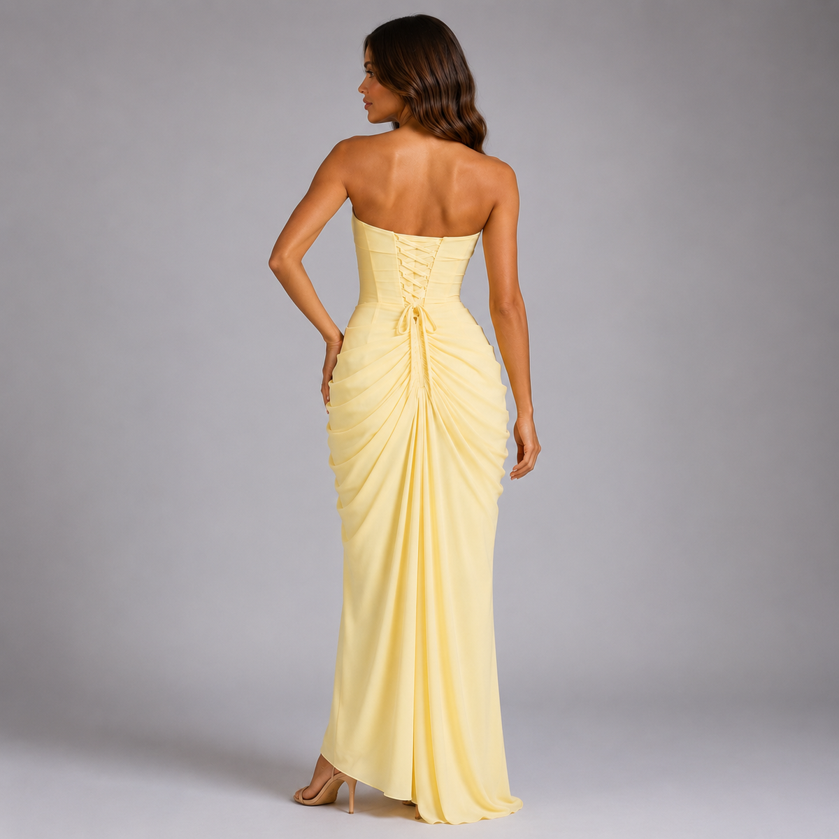 Montarello Women's Wedding Guest Maxi Dress with Strapless Draped Skirt