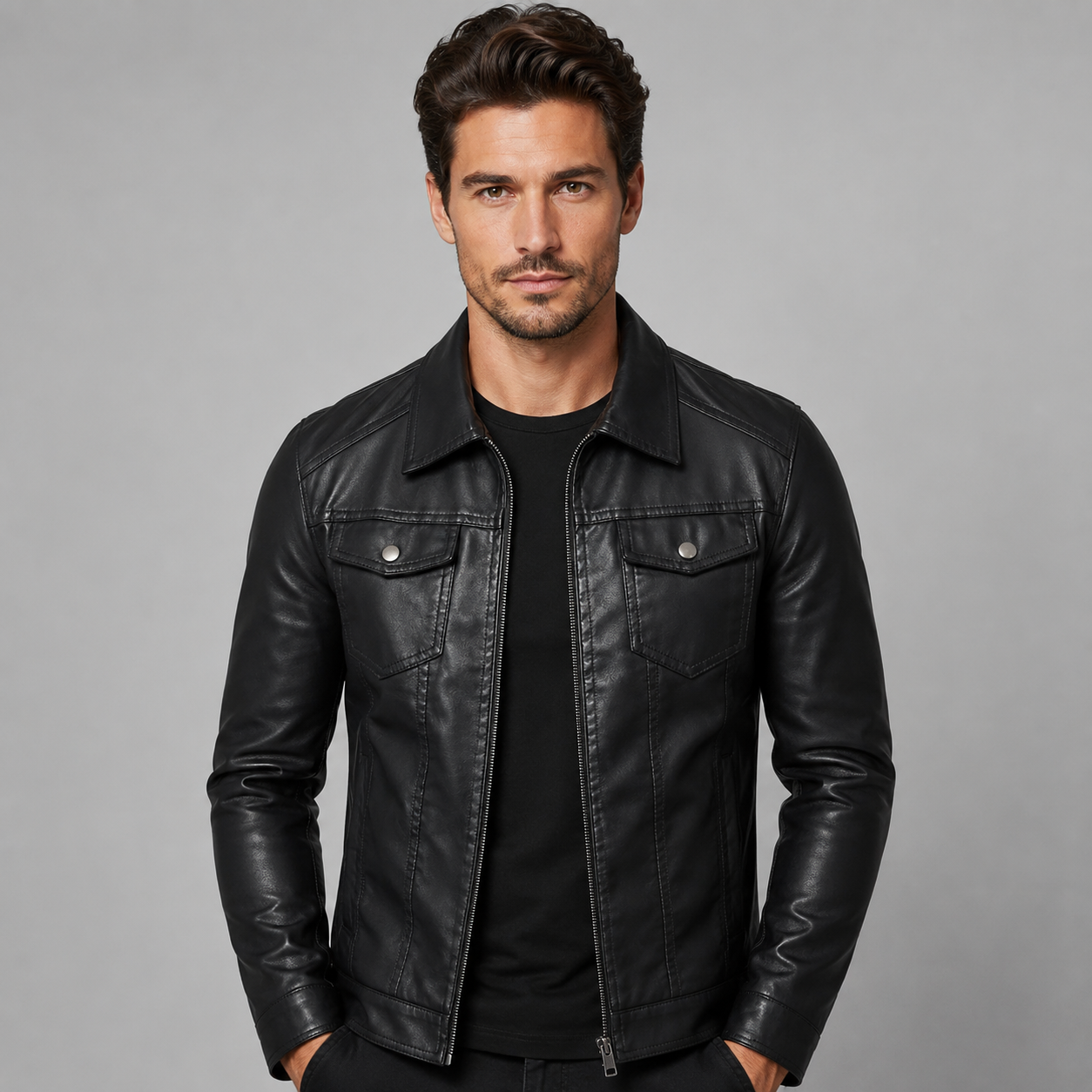 Montarello Men's Vintage Leather-Look Jacket