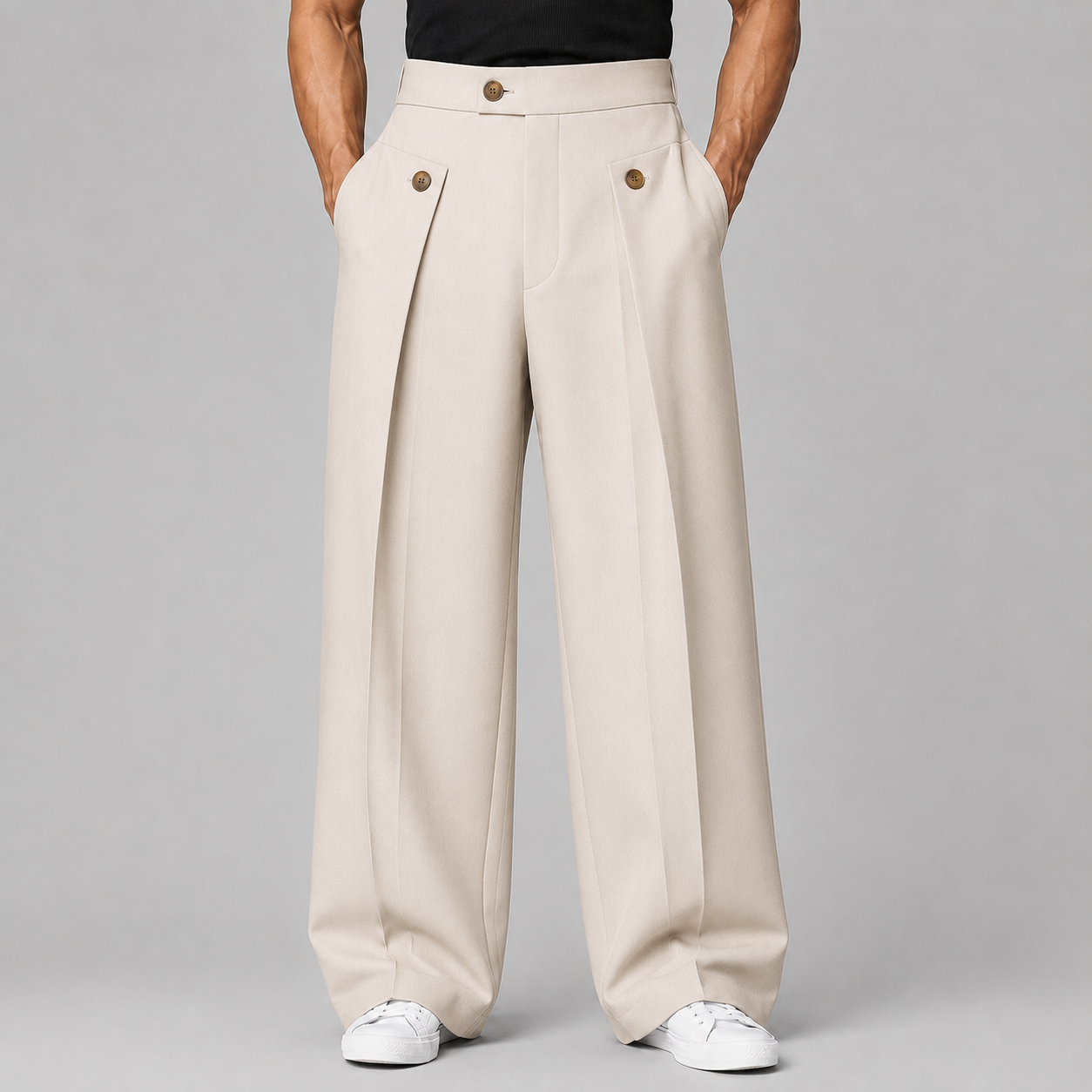 Montarello Men's Wide Leg Trousers with Front Pleats