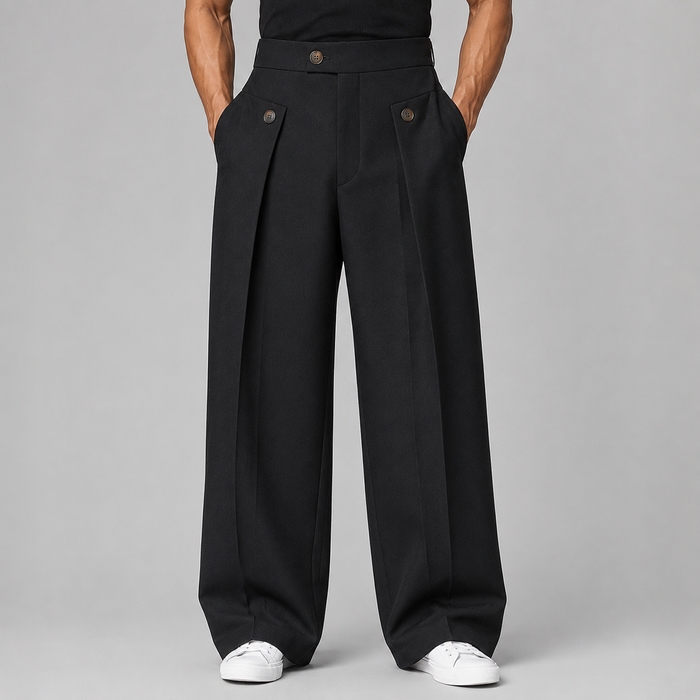 Montarello Men's Wide Leg Trousers with Front Pleats