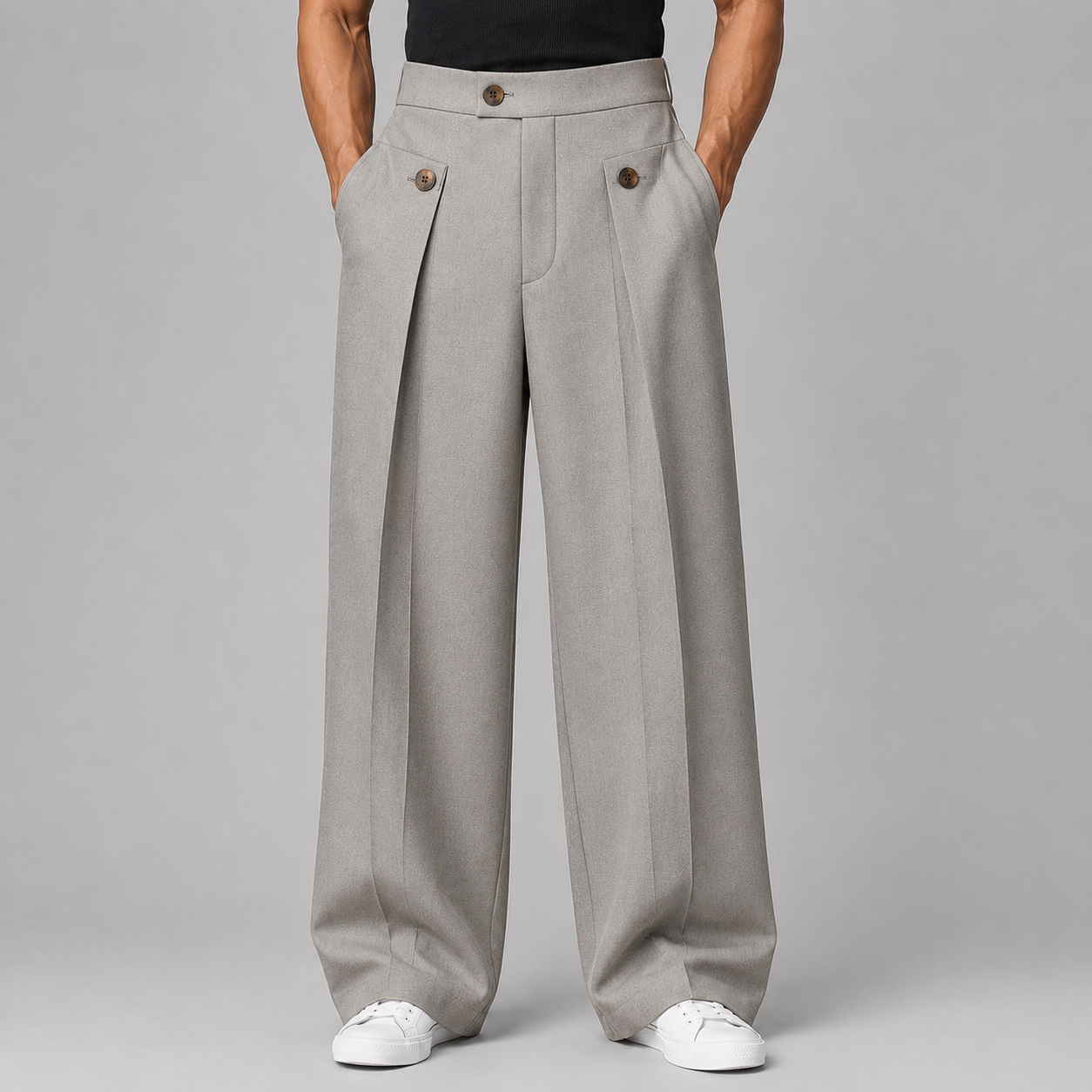 Montarello Men's Wide Leg Trousers with Front Pleats