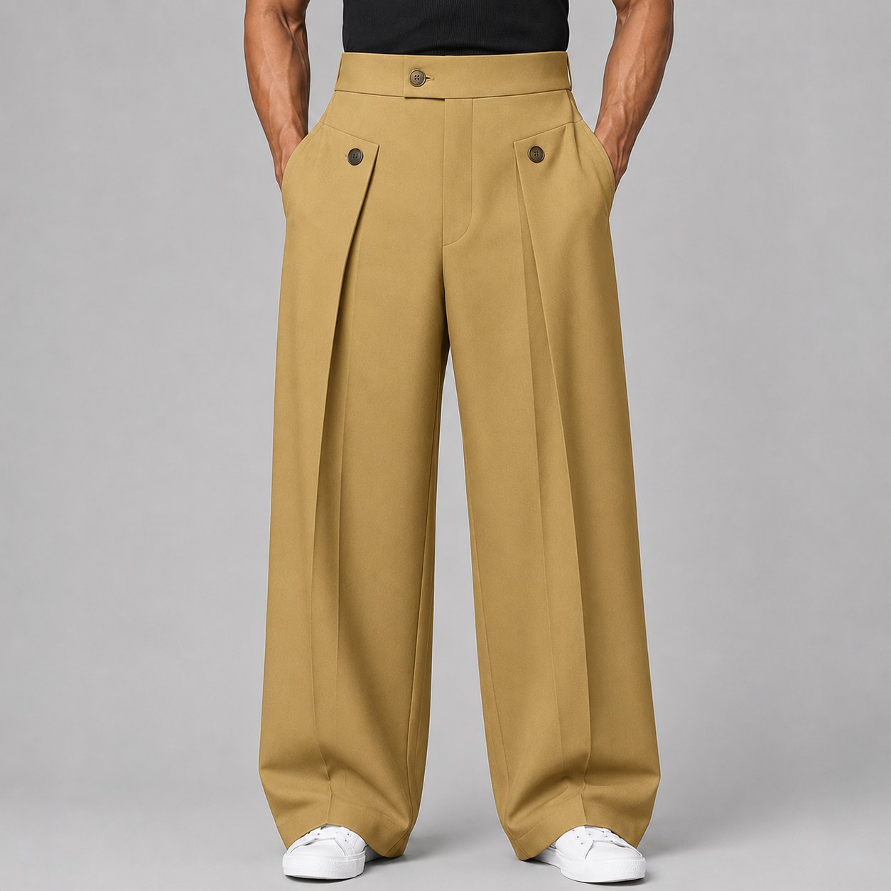 Montarello Men's Wide Leg Trousers with Front Pleats