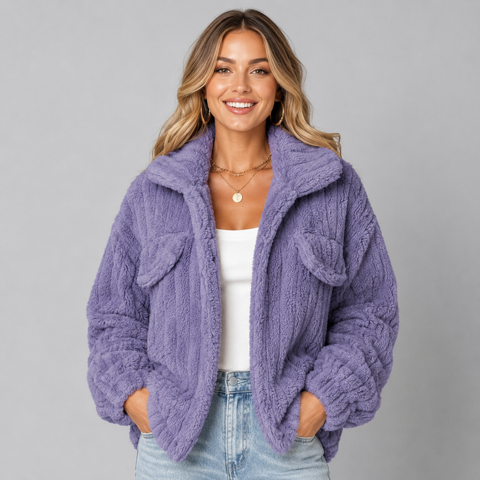 Montarello Women's Teddy Jacket Borg Collared Zip Up