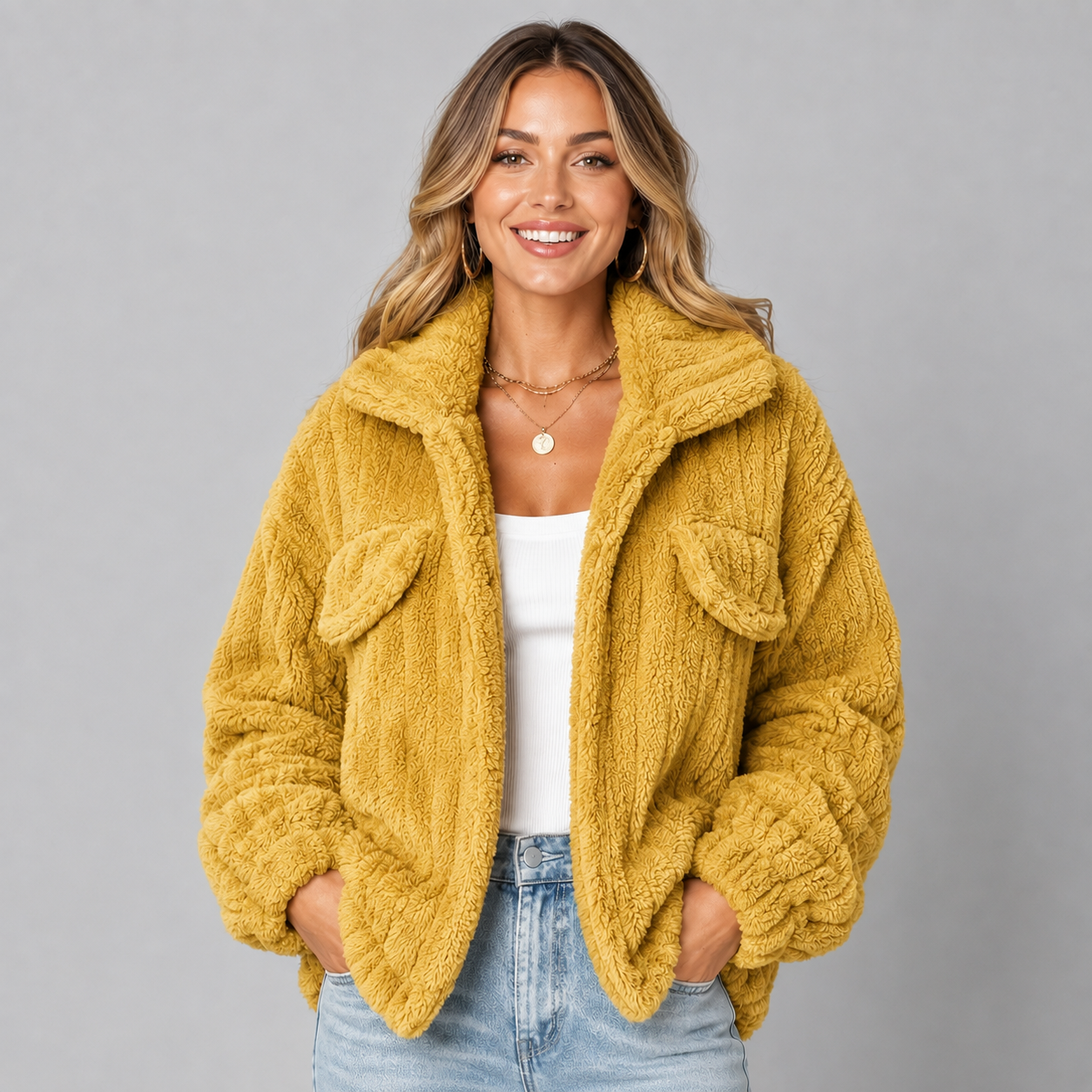 Montarello Women's Teddy Jacket Borg Collared Zip Up