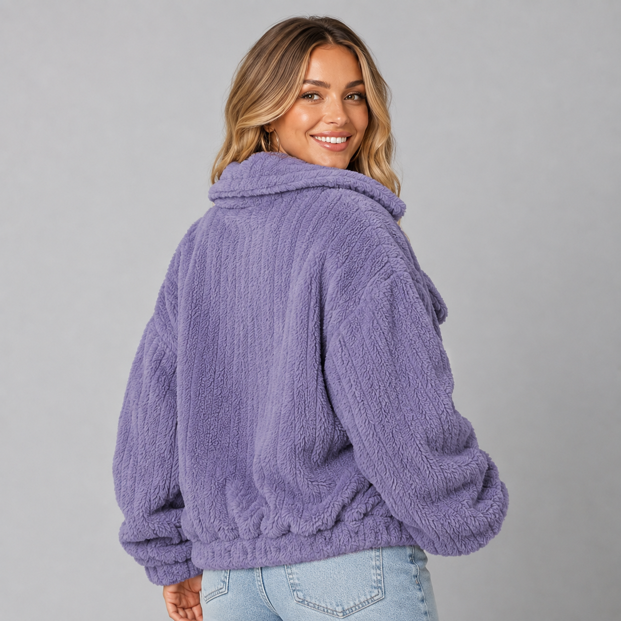 Montarello Women's Teddy Jacket Borg Collared Zip Up