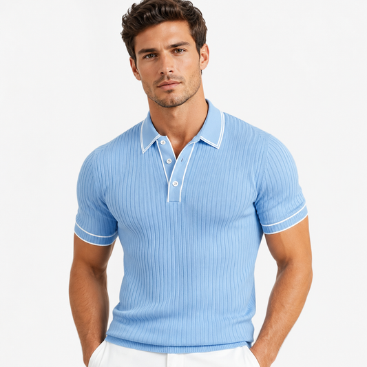 Montarello Men's Ribbed-Knit Polo Shirt with Contrast Trim