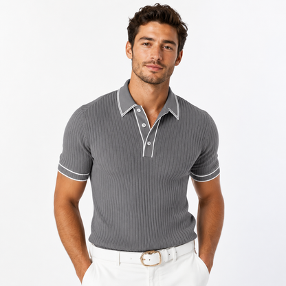 Montarello Men's Ribbed-Knit Polo Shirt with Contrast Trim