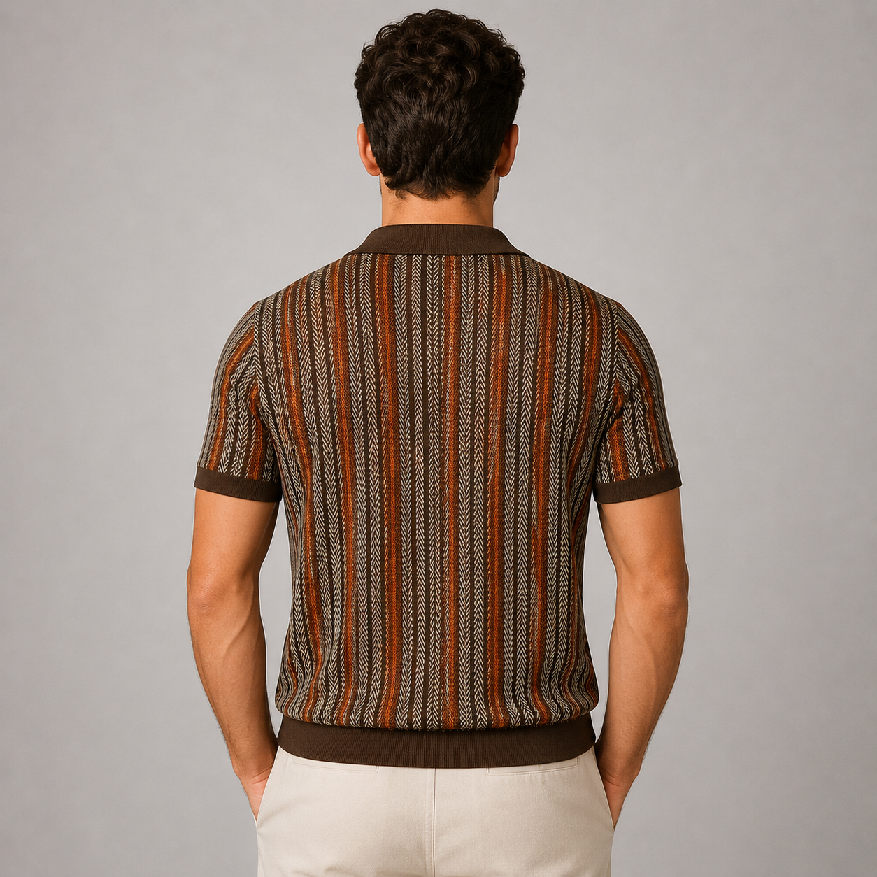 Montarello Men's Striped Knit Short-Sleeve Button-Down Casual Shirt