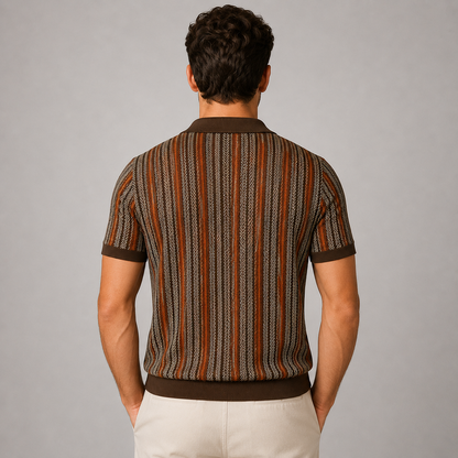 Montarello Men's Striped Knit Short-Sleeve Button-Down Casual Shirt