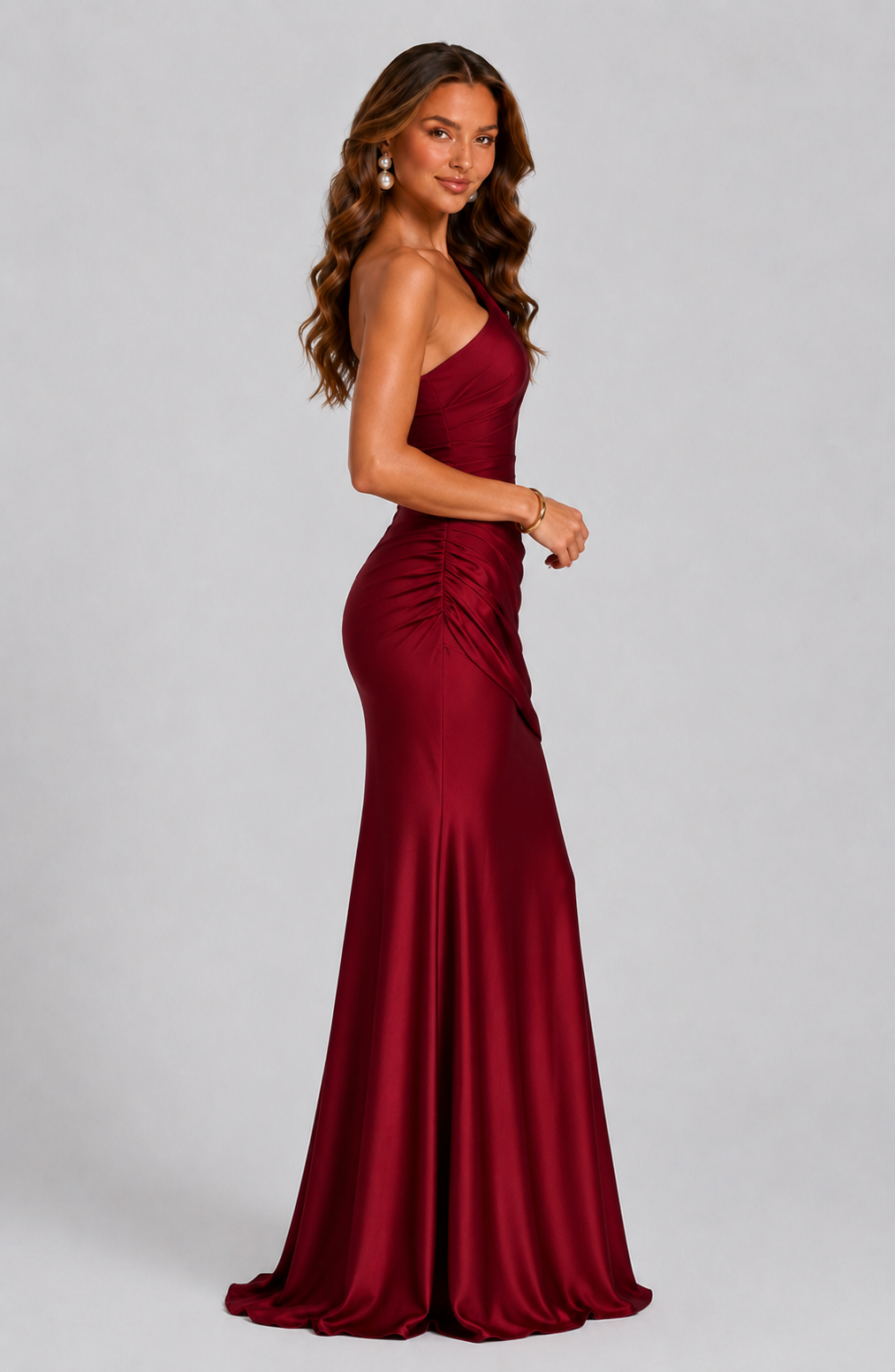 Montarello Women's Draped Waist Satin-Look Maxi Wedding Guest Dress