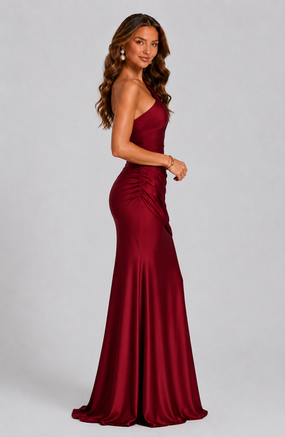 Montarello Women's Draped Waist Satin-Look Maxi Wedding Guest Dress