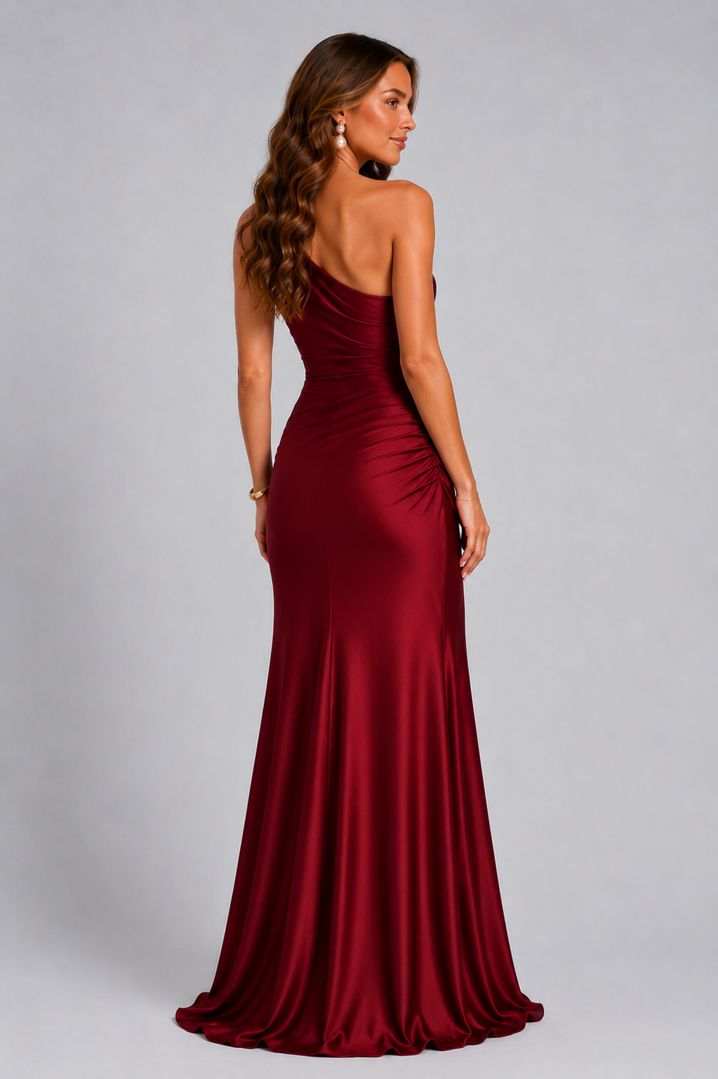 Montarello Women's Draped Waist Satin-Look Maxi Wedding Guest Dress