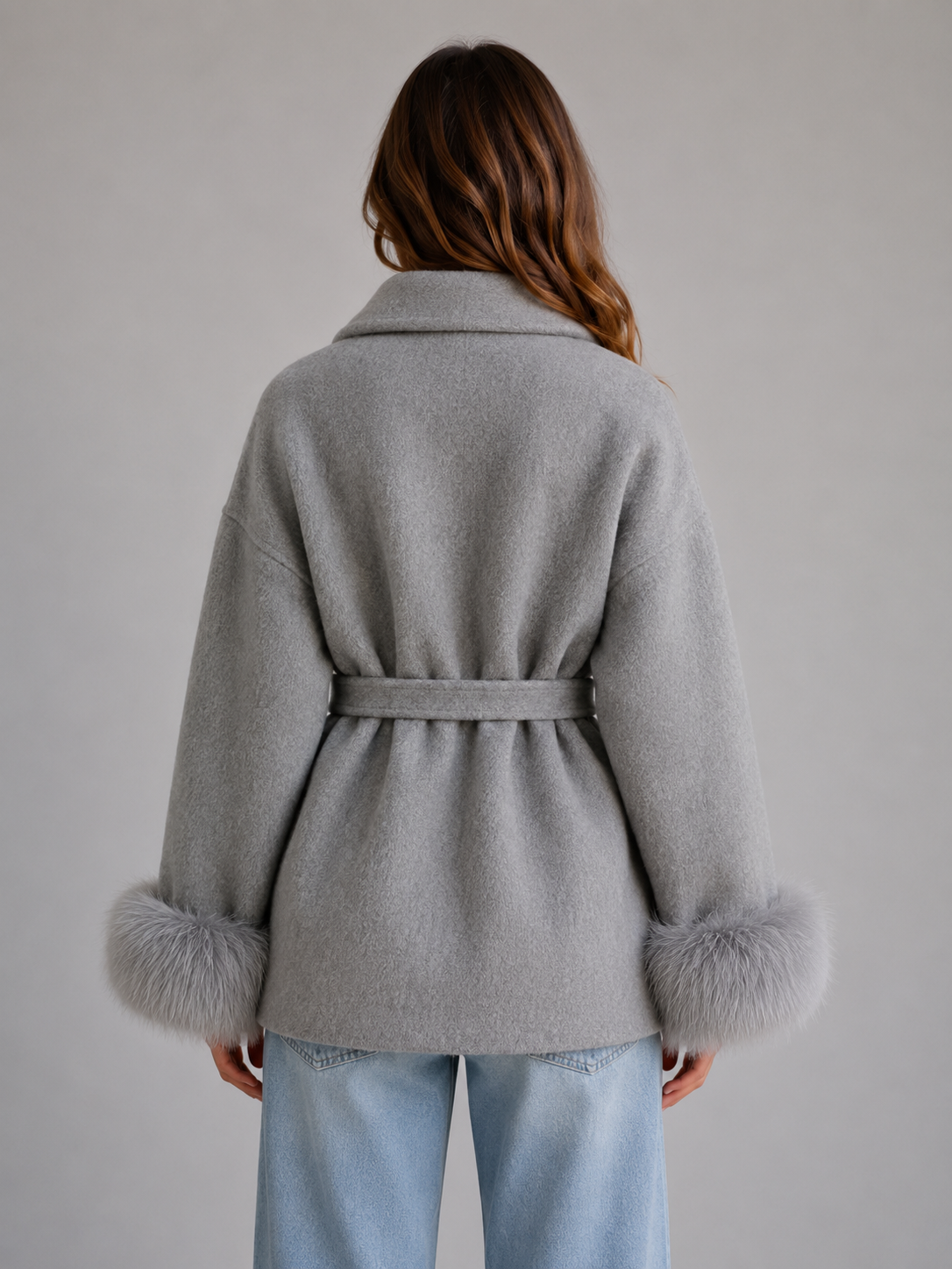 Montarello Women's Belted Wool-Blend Wrap Coat with Faux Fur Trim