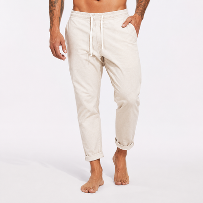 Montarello Men's Slim Tapered Drawstring Lightweight Summer Trousers