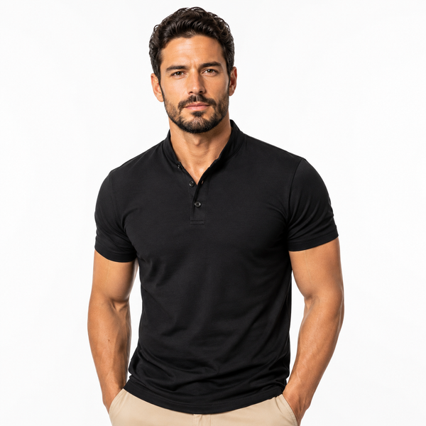 Montarello Men's Henley Mandarin Collar T-Shirt Short Sleeve