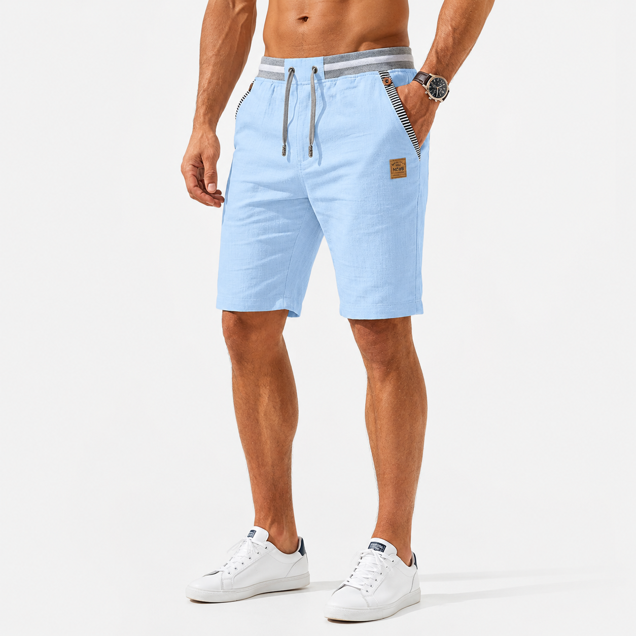 Montarello Men's Linen-Look Drawstring Beach Shorts with Pockets