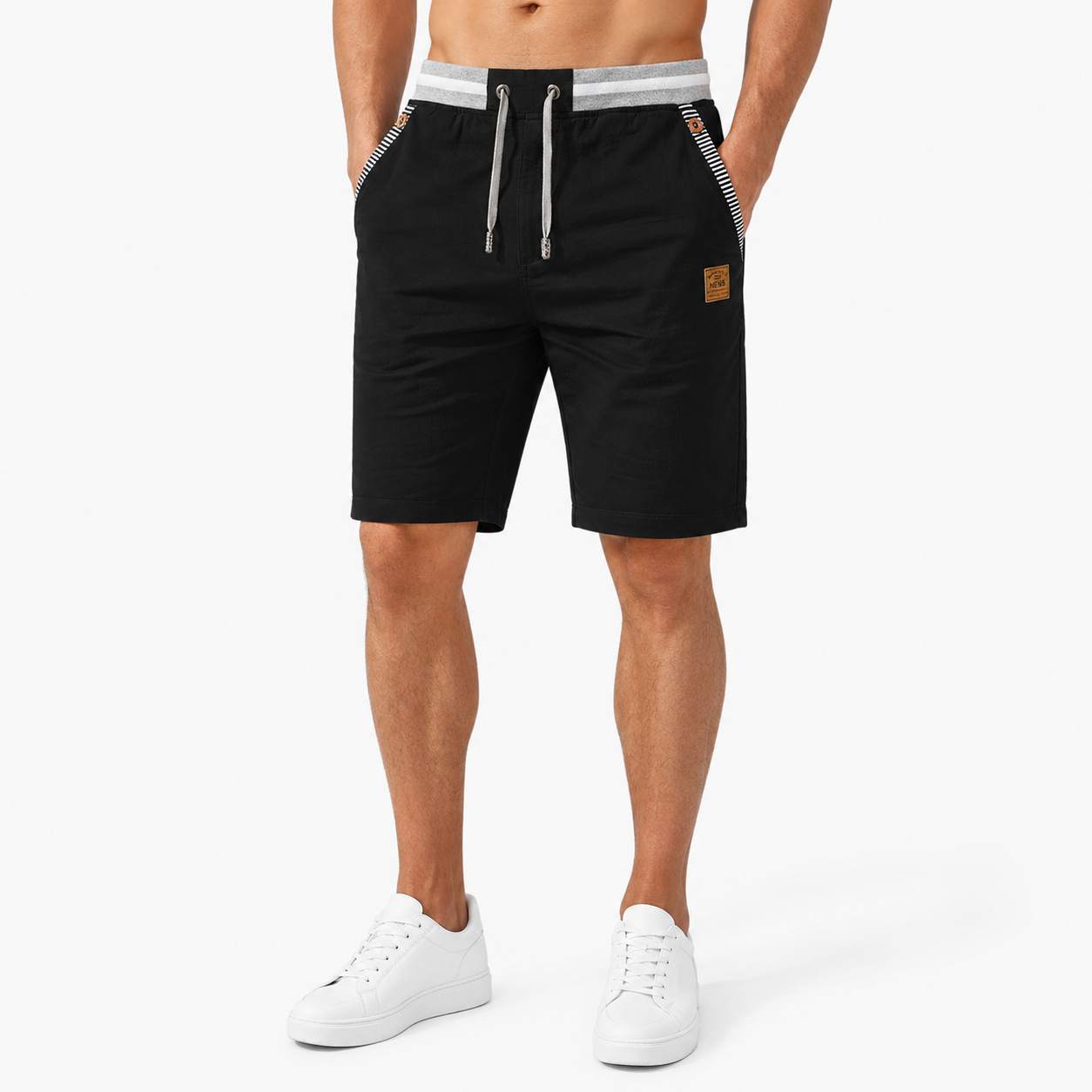 Montarello Men's Linen-Look Drawstring Beach Shorts with Pockets