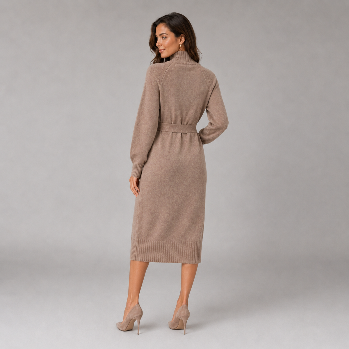 Montarello Women's Jumper Dress Roll Neck Belted Midi