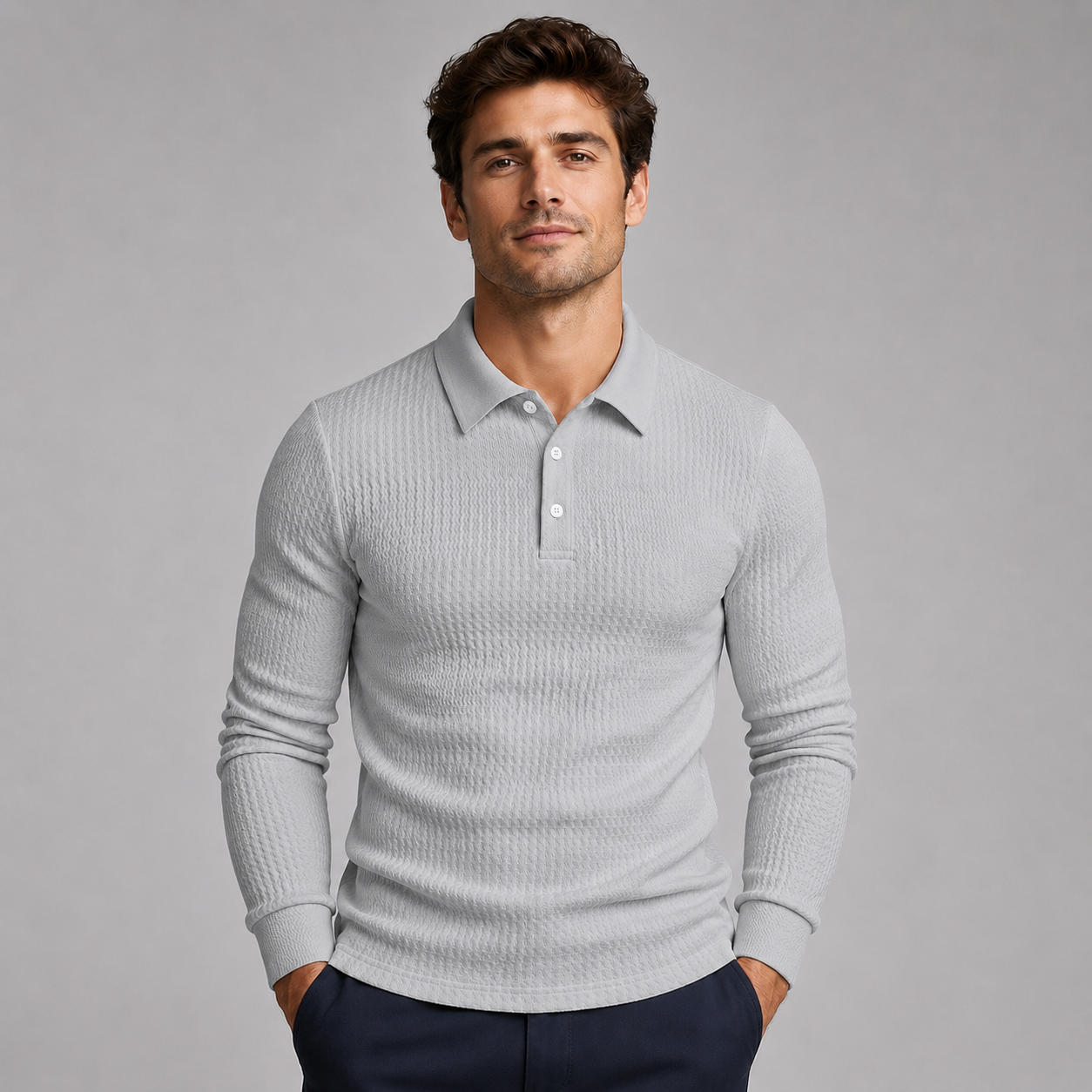 Montarello Men's Ribbed Polo Sweater with Long Sleeves