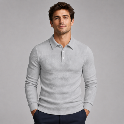 Montarello Men's Ribbed Polo Sweater with Long Sleeves