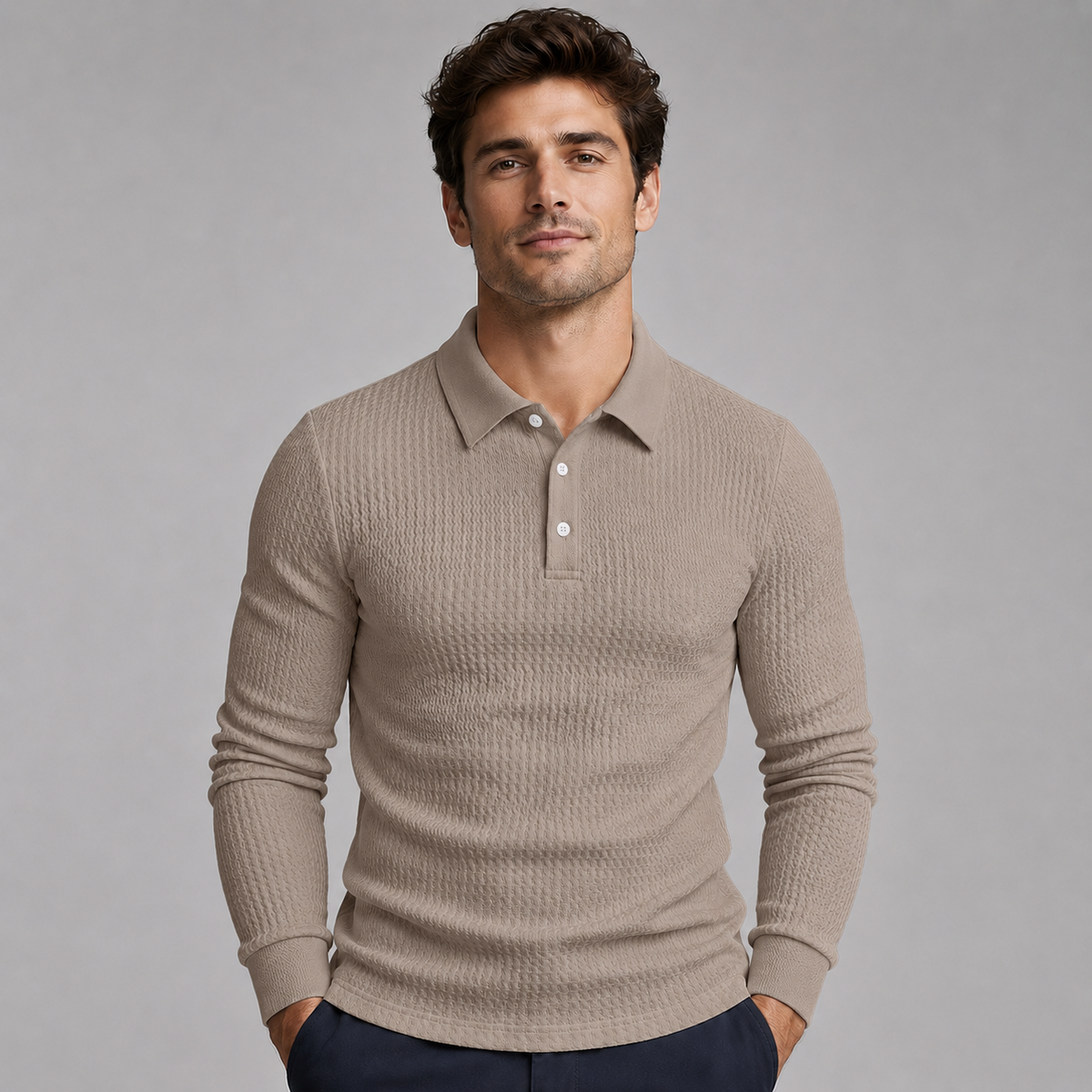 Montarello Men's Ribbed Polo Sweater with Long Sleeves