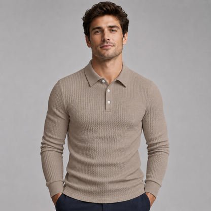 Montarello Men's Ribbed Polo Sweater with Long Sleeves