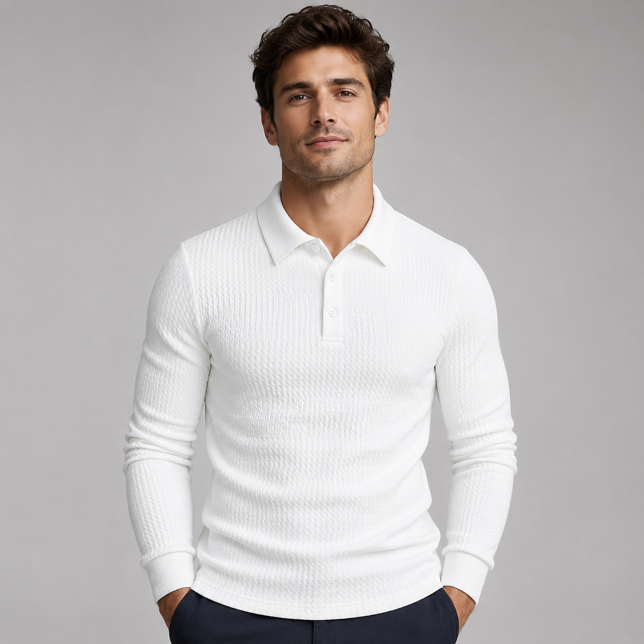Montarello Men's Ribbed Polo Sweater with Long Sleeves