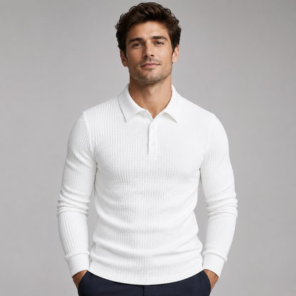 Montarello Men's Ribbed Polo Sweater with Long Sleeves