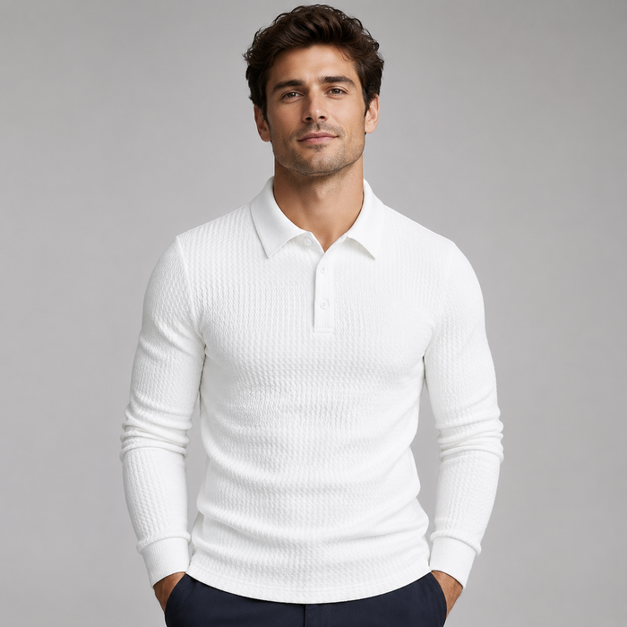 Montarello Men's Ribbed Polo Sweater with Long Sleeves
