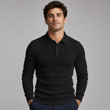 Montarello Men's Ribbed Polo Sweater with Long Sleeves