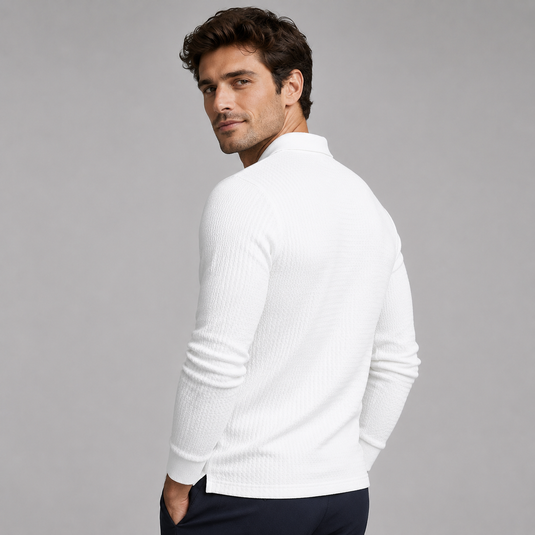 Montarello Men's Ribbed Polo Sweater with Long Sleeves