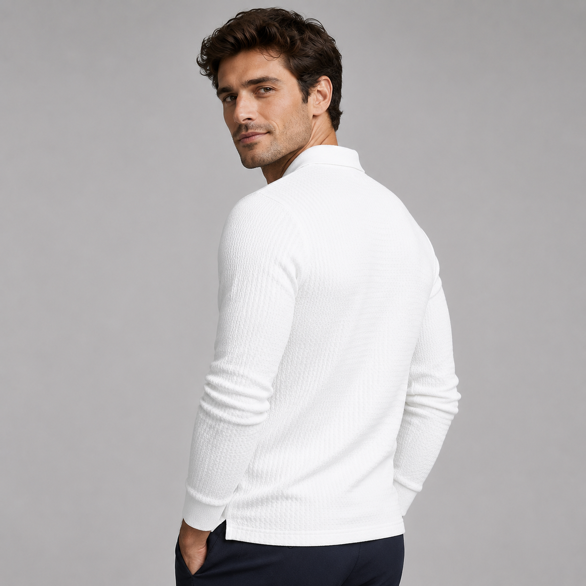 Montarello Men's Ribbed Polo Sweater with Long Sleeves