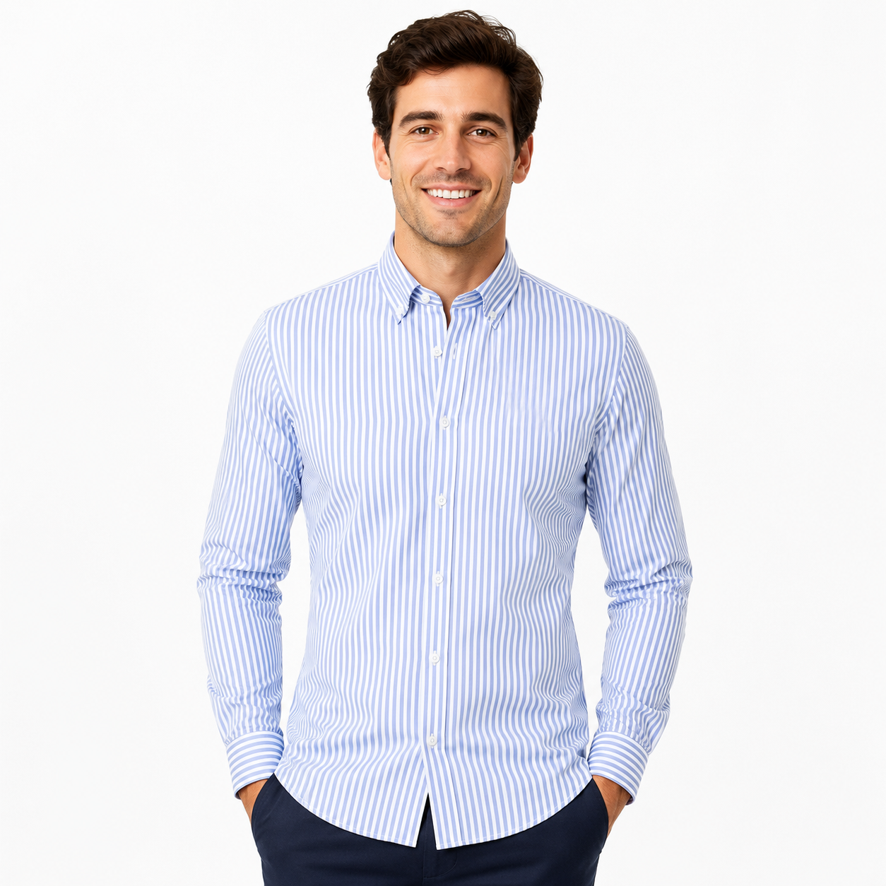 Montarello Men's Striped Slim-Fit Long-Sleeve Button-Up Shirt