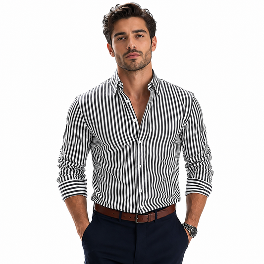 Montarello Men's Striped Slim-Fit Long-Sleeve Button-Up Shirt