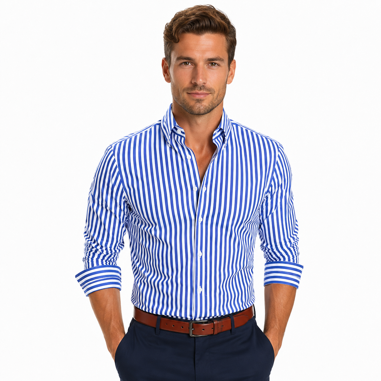 Montarello Men's Striped Slim-Fit Long-Sleeve Button-Up Shirt