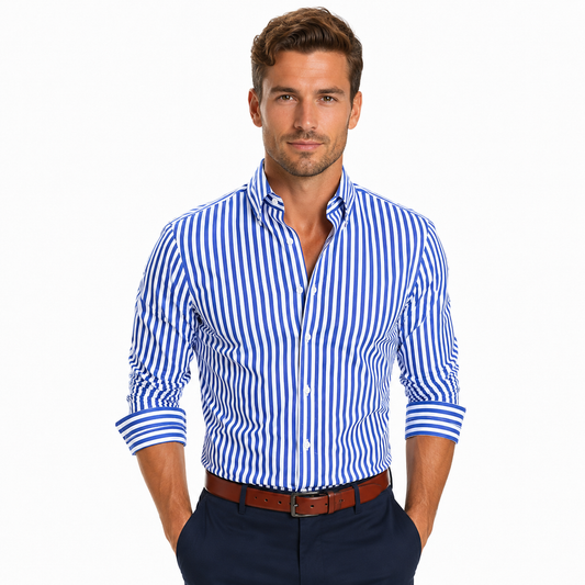 Montarello Men's Striped Slim-Fit Long-Sleeve Button-Up Shirt