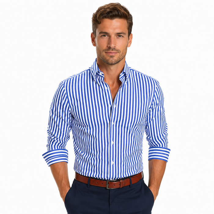 Montarello Men's Striped Slim-Fit Long-Sleeve Button-Up Shirt