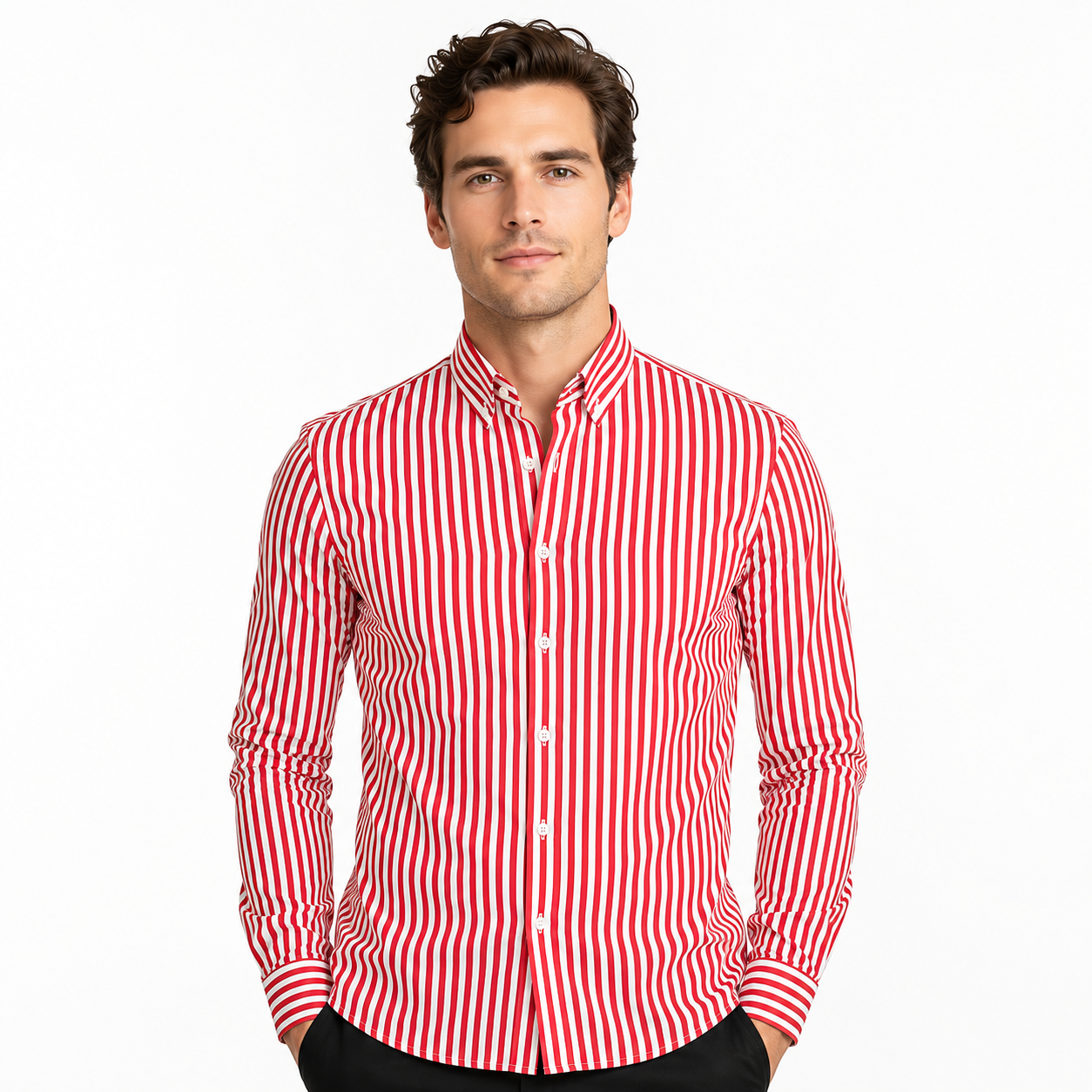 Montarello Men's Striped Slim-Fit Long-Sleeve Button-Up Shirt