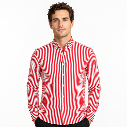 Montarello Men's Striped Slim-Fit Long-Sleeve Button-Up Shirt