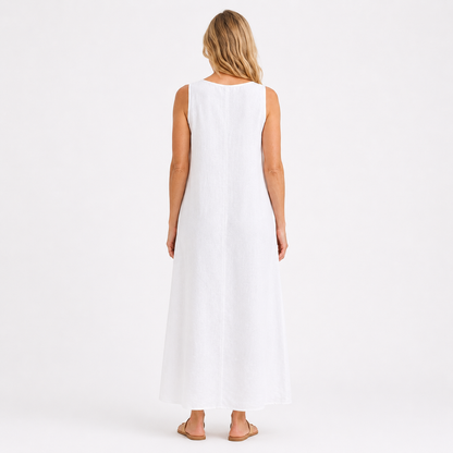 Montarello Women's U-Neck Sleeveless Linen-Look Summer Maxi Dress