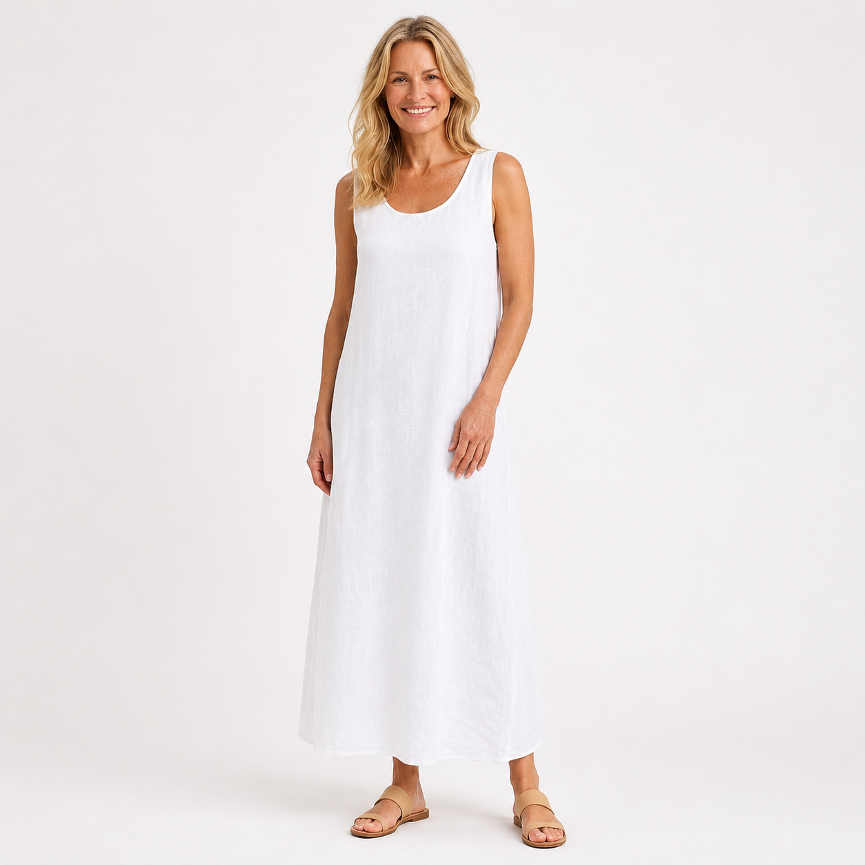 Montarello Women's U-Neck Sleeveless Linen-Look Summer Maxi Dress