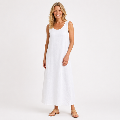 Montarello Women's U-Neck Sleeveless Linen-Look Summer Maxi Dress