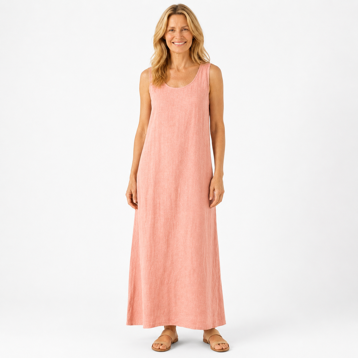 Montarello Women's U-Neck Sleeveless Linen-Look Summer Maxi Dress