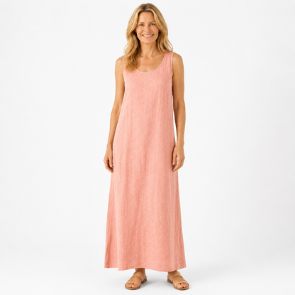 Montarello Women's U-Neck Sleeveless Linen-Look Summer Maxi Dress
