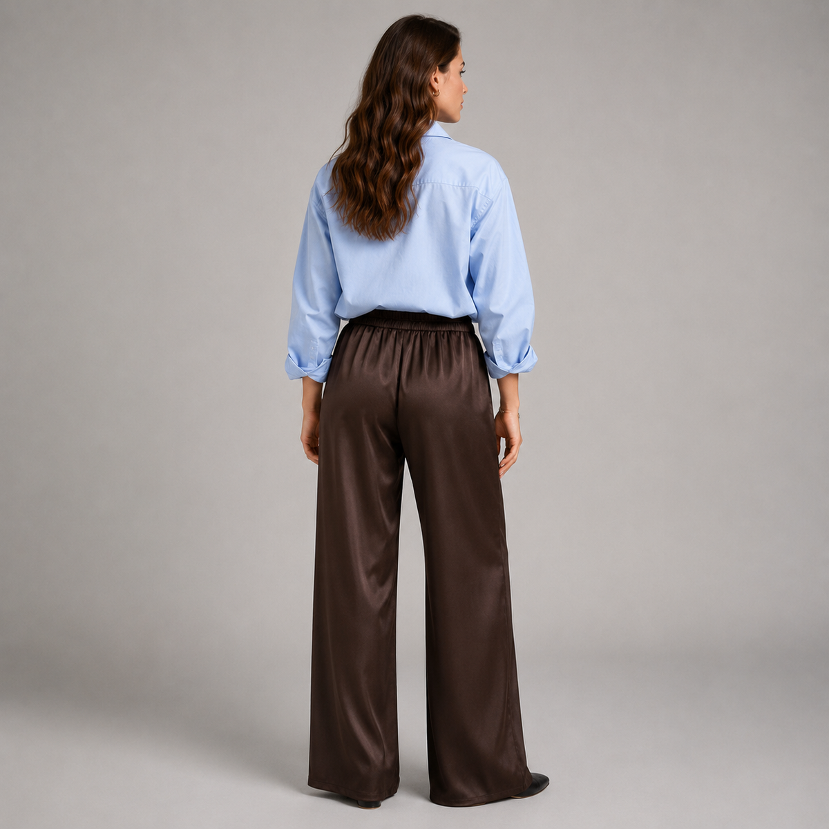 Montarello Women's Satin-Look Wide Leg Trousers with High Waist