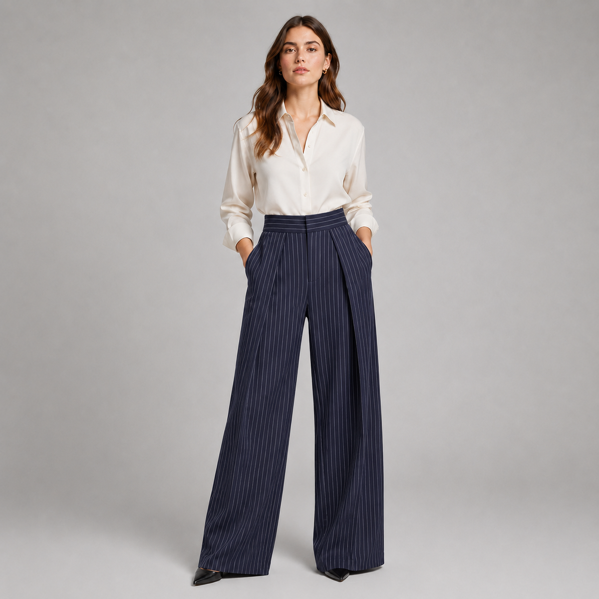 Montarello Women's Pleated Wide Leg Trousers with High Waist